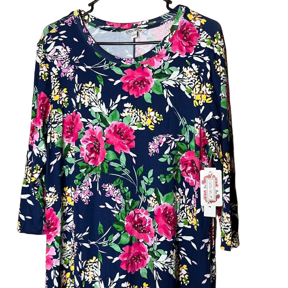 NWT The Pioneer Woman Top Womens L‎ Navy Floral Print Scoop Neck Bohemian - Picture 2 of 8